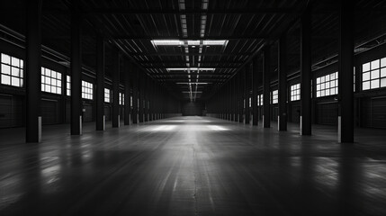 Poster - Big black empty clean warehouse. Background image. Created with Generative AI technology.