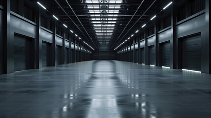 Poster - Big black empty clean warehouse. Background image. Created with Generative AI technology.