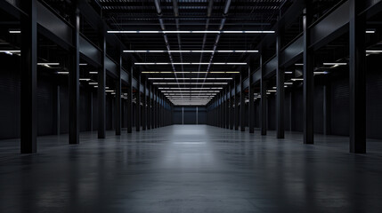Poster - Big black empty clean warehouse. Background image. Created with Generative AI technology.