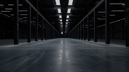 Poster - Big black empty clean warehouse. Background image. Created with Generative AI technology.