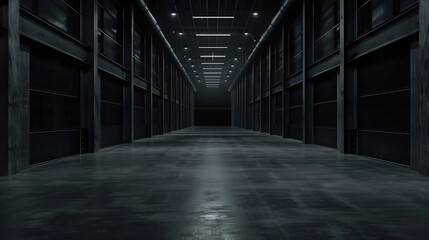 Poster - Big black empty clean warehouse. Background image. Created with Generative AI technology.