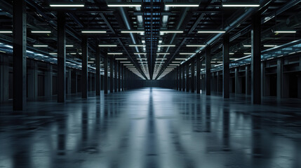Poster - Big black empty clean warehouse. Background image. Created with Generative AI technology.