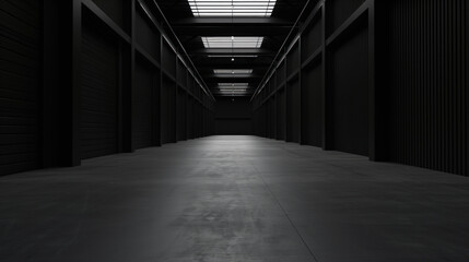 Poster - Big black empty clean warehouse. Background image. Created with Generative AI technology.