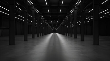 Poster - Big black empty clean warehouse. Background image. Created with Generative AI technology.
