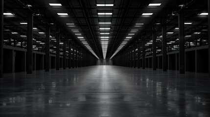 Poster - Big black empty clean warehouse. Background image. Created with Generative AI technology.