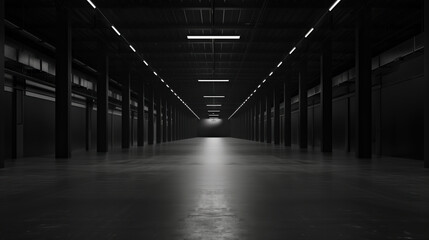 Poster - Big black empty clean warehouse. Background image. Created with Generative AI technology.