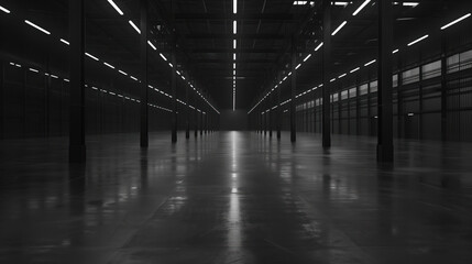 Poster - Big black empty clean warehouse. Background image. Created with Generative AI technology.