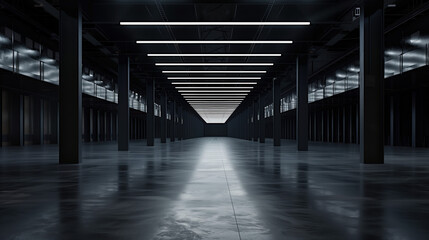 Poster - Big black empty clean warehouse. Background image. Created with Generative AI technology.