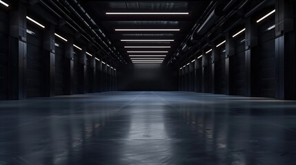 Poster - Big black empty clean warehouse. Background image. Created with Generative AI technology.