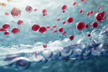Poster - A close-up view of bubbles rising from the surface of calm water, suitable for use in illustrations or design elements