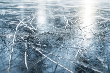 Wall Mural - A detailed shot of the surface of frozen water with intricate patterns and textures