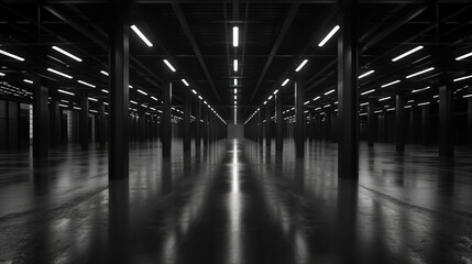 Poster - Big black empty clean warehouse. Background image. Created with Generative AI technology.