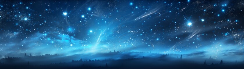 Canvas Print - a blue sky with stars and a mountain in the background