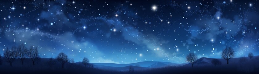 Canvas Print - a blue sky with stars and a mountain in the background