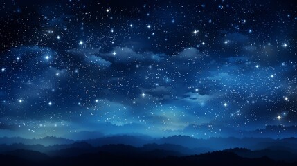 Canvas Print - a blue sky with stars and a mountain in the background