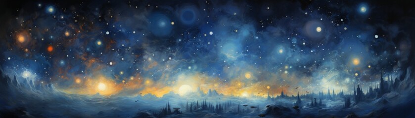 Canvas Print - a blue sky with stars and a mountain in the background