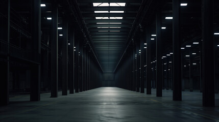 Poster - Big black empty clean warehouse. Background image. Created with Generative AI technology.