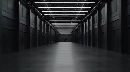 Poster - Big black empty clean warehouse. Background image. Created with Generative AI technology.