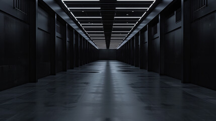Poster - Big black empty clean warehouse. Background image. Created with Generative AI technology.