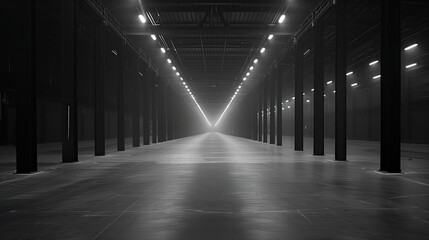Poster - Big black empty clean warehouse. Background image. Created with Generative AI technology.
