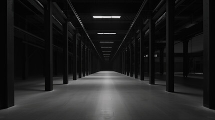 Poster - Big black empty clean warehouse. Background image. Created with Generative AI technology.