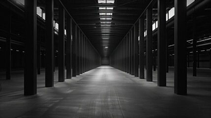 Poster - Big black empty clean warehouse. Background image. Created with Generative AI technology.
