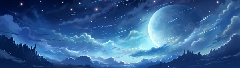 Canvas Print - a blue sky with stars and a mountain in the background
