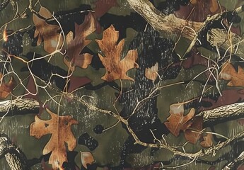 Camouflage texture in military design repeats seamlessly, ideal for army and hunting in green.