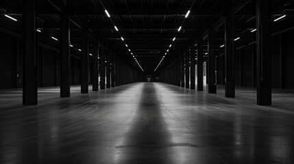 Poster - Big black empty clean warehouse. Background image. Created with Generative AI technology.