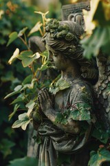 Poster - A statue of an angel holding a plant