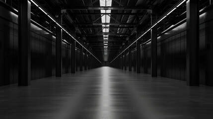 Poster - Big black empty clean warehouse. Background image. Created with Generative AI technology.