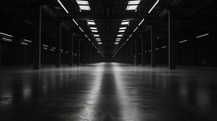 Poster - Big black empty clean warehouse. Background image. Created with Generative AI technology.
