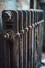 Poster - An old radiator sits in front of a wall, potentially used as a decorative piece or part of a vintage-themed setting