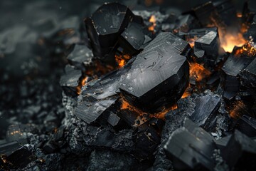 Poster - A close-up view of a collection of dark-colored rocks