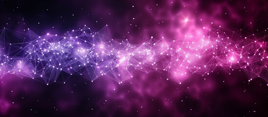 Poster - A stunning cosmic network featuring pink and purple nodes and connections, an ideal fit for scifi themes. A stunning visual representation. Panoramic Composition