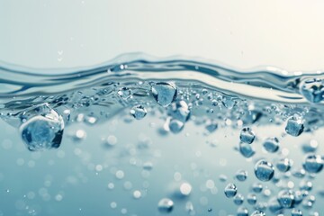 Poster - A close-up shot of water bubbles on a blue background, perfect for use in scientific or educational contexts