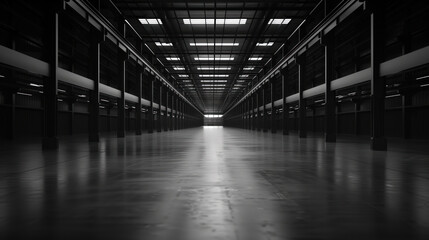 Poster - Big black empty clean warehouse. Background image. Created with Generative AI technology.