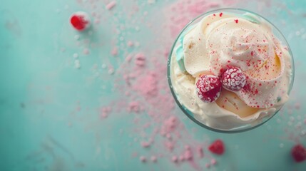 Aufkleber - A glass filled with creamy ice cream and topped with fresh raspberries, perfect for a sweet treat