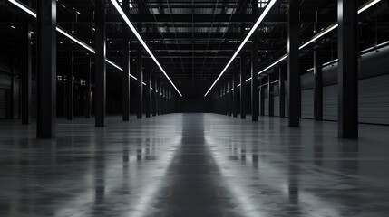 Poster - Big black empty clean warehouse. Background image. Created with Generative AI technology.