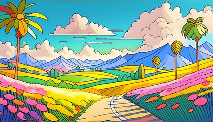 Wall Mural - Cartoon landscape nature style 03
