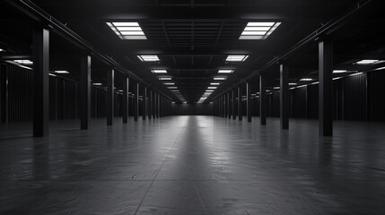 Poster - Big black empty clean warehouse. Background image. Created with Generative AI technology.