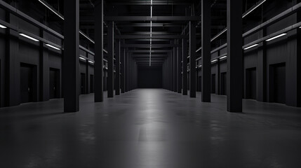 Poster - Big black empty clean warehouse. Background image. Created with Generative AI technology.