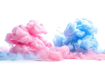 Poster - A pair of colorful clouds of liquid suspended in mid-air, with pink and blue hues