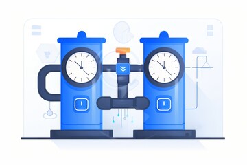Aufkleber - Industrial machinery featuring a complex system of blue tanks, pipes, and gauges, showcasing advanced engineering and technology used in modern manufacturing and production facilities, Generativ AI