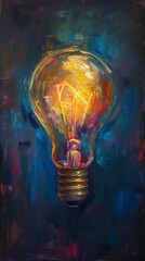 Poster - Colorful abstract light bulb painting, vibrant hues. Creativity and innovation concept