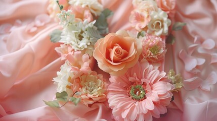Poster - Close-up shot of flowers on a pink cloth, suitable for decorative or creative purposes