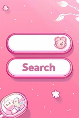 Poster - Search button interface on pink background with cute character icon
