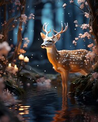 Wall Mural - deer in the forest. 3d rendering. High quality photo