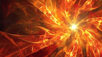 A vivid and radiant abstract depiction of light and energy exploding in a fiery pattern, perfect for creative artistic use and backgrounds. Ideal for adding a unique flair and vibrant touch
