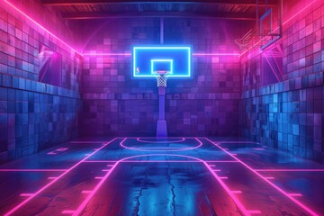 Canvas Print - Basketball game at night, illuminated by neon lights